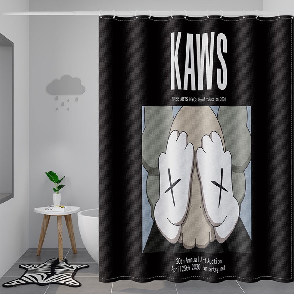 KAWS Black Bath Bathtub Waterproof Shower Curtain 150x200cm With Hooks